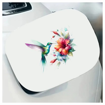 Green Hummingbird Bird Flying Near Hibiscus Vinyl Sticker Decal