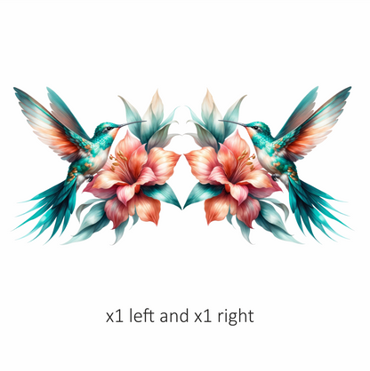 Teal Hummingbird Bird Flying Near Lily Vinyl Sticker Decal