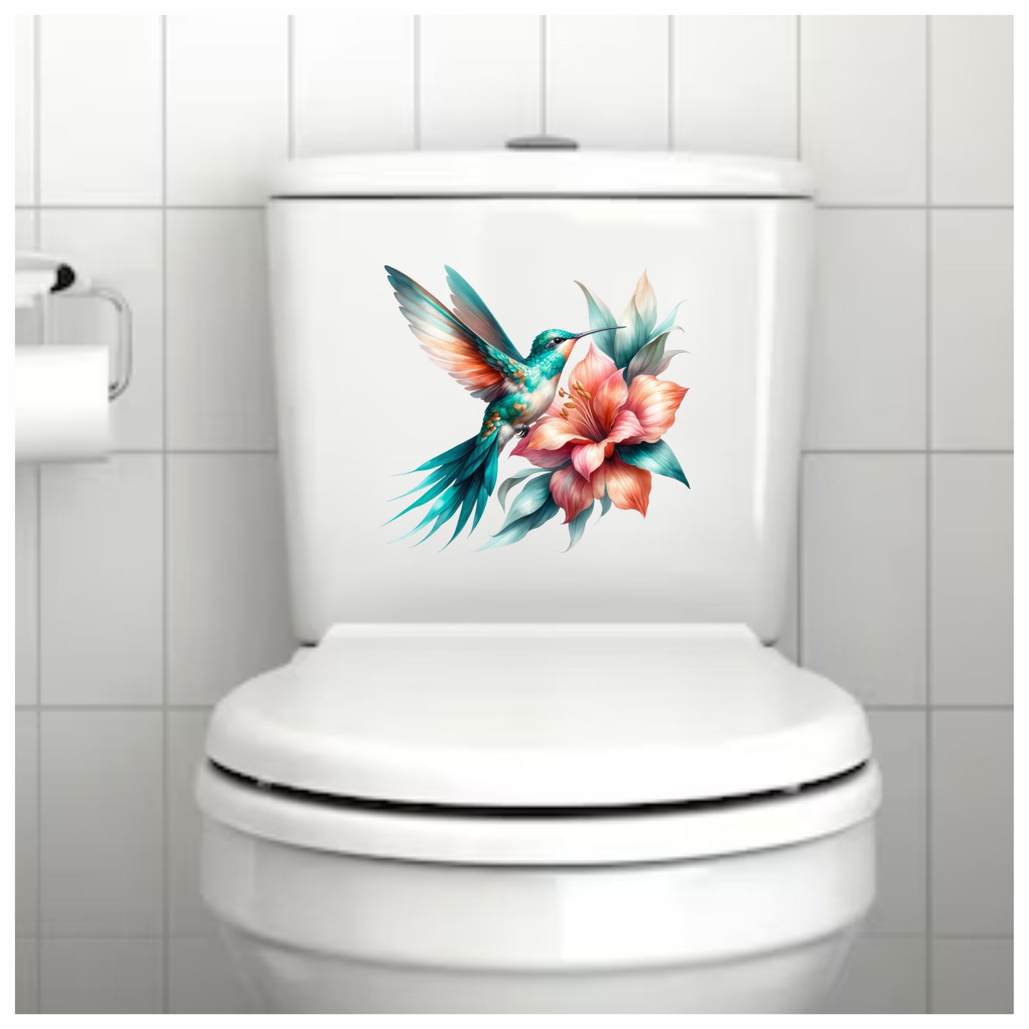 Teal Hummingbird Bird Flying Near Lily Vinyl Sticker Decal