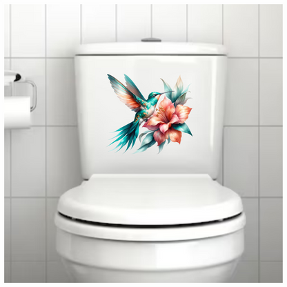 Teal Hummingbird Bird Flying Near Lily Vinyl Sticker Decal