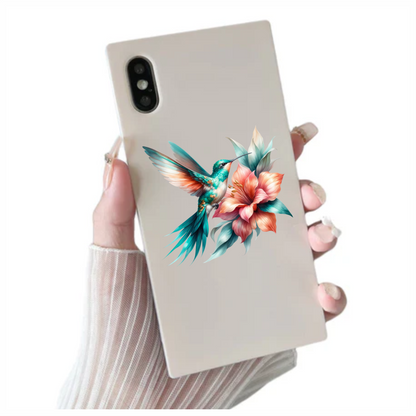 Teal Hummingbird Bird Flying Near Lily Vinyl Sticker Decal