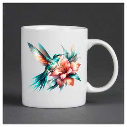 Teal Hummingbird Bird Flying Near Lily Vinyl Sticker Decal