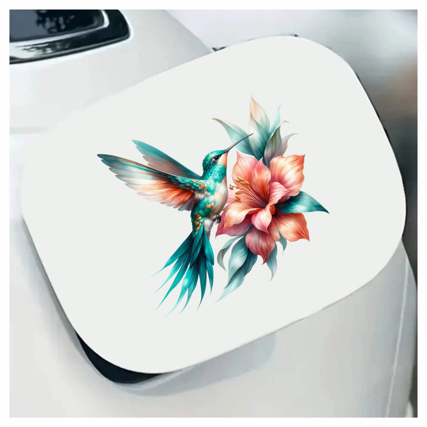 Teal Hummingbird Bird Flying Near Lily Vinyl Sticker Decal