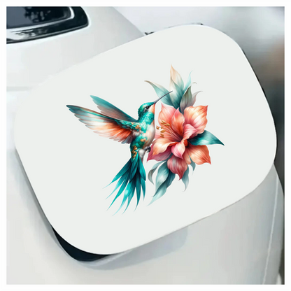 Teal Hummingbird Bird Flying Near Lily Vinyl Sticker Decal
