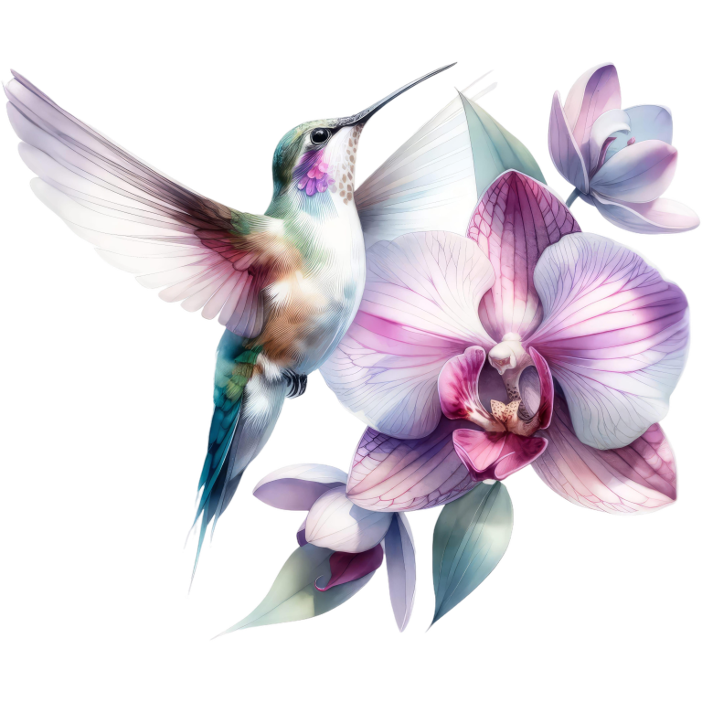 White Hummingbird Bird Flying Near Orchid Vinyl Sticker Decal