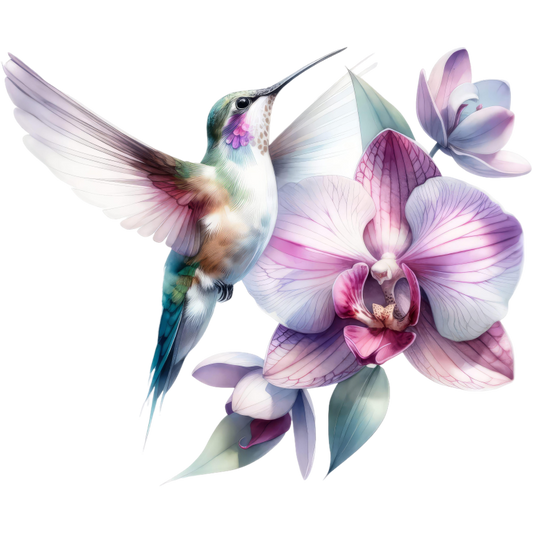White Hummingbird Bird Flying Near Orchid Vinyl Sticker Decal