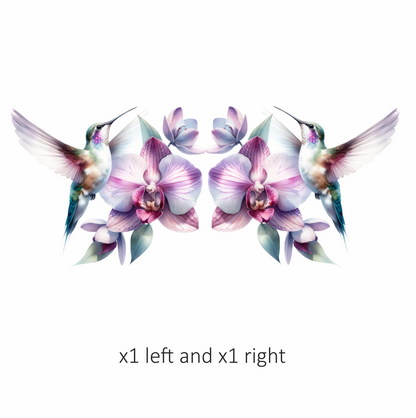 White Hummingbird Bird Flying Near Orchid Vinyl Sticker Decal
