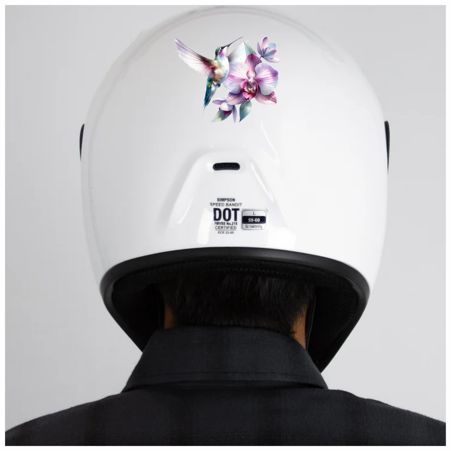 White Hummingbird Bird Flying Near Orchid Vinyl Sticker Decal