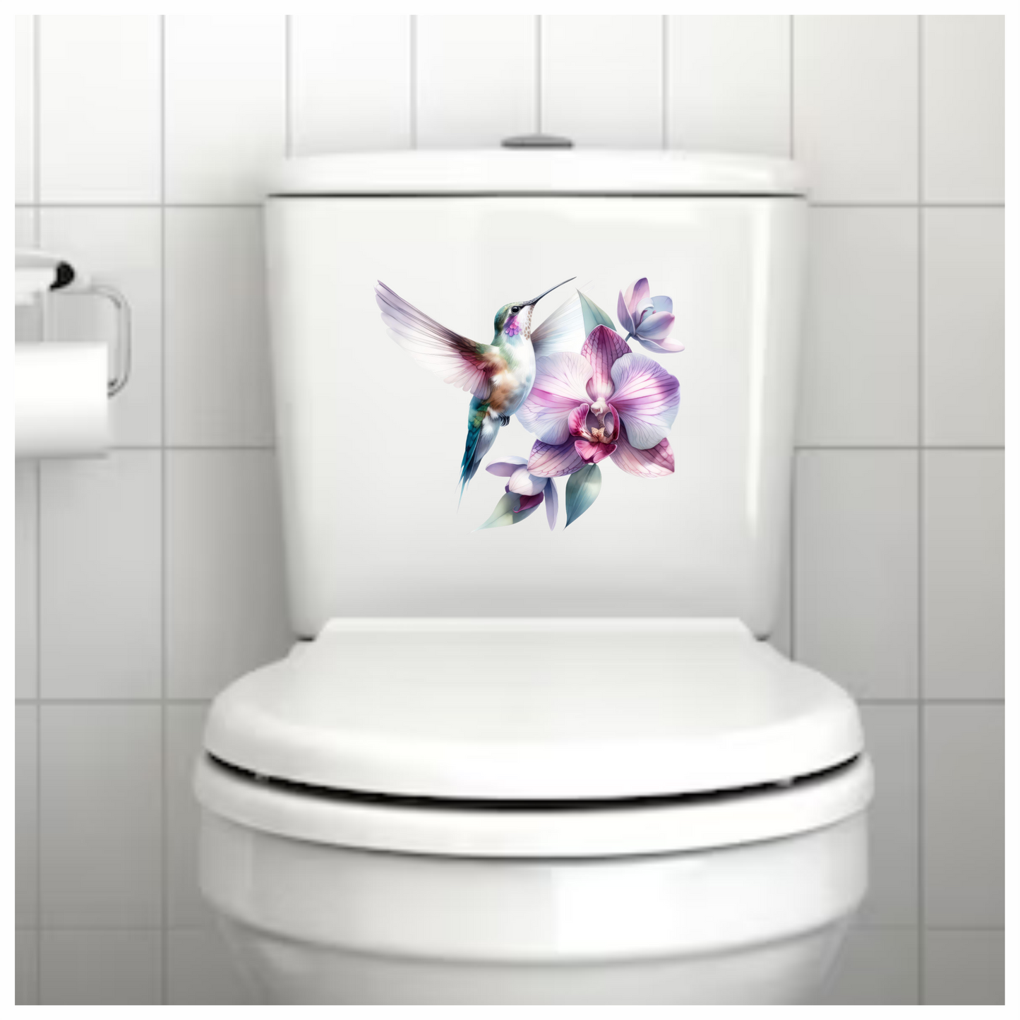 White Hummingbird Bird Flying Near Orchid Vinyl Sticker Decal