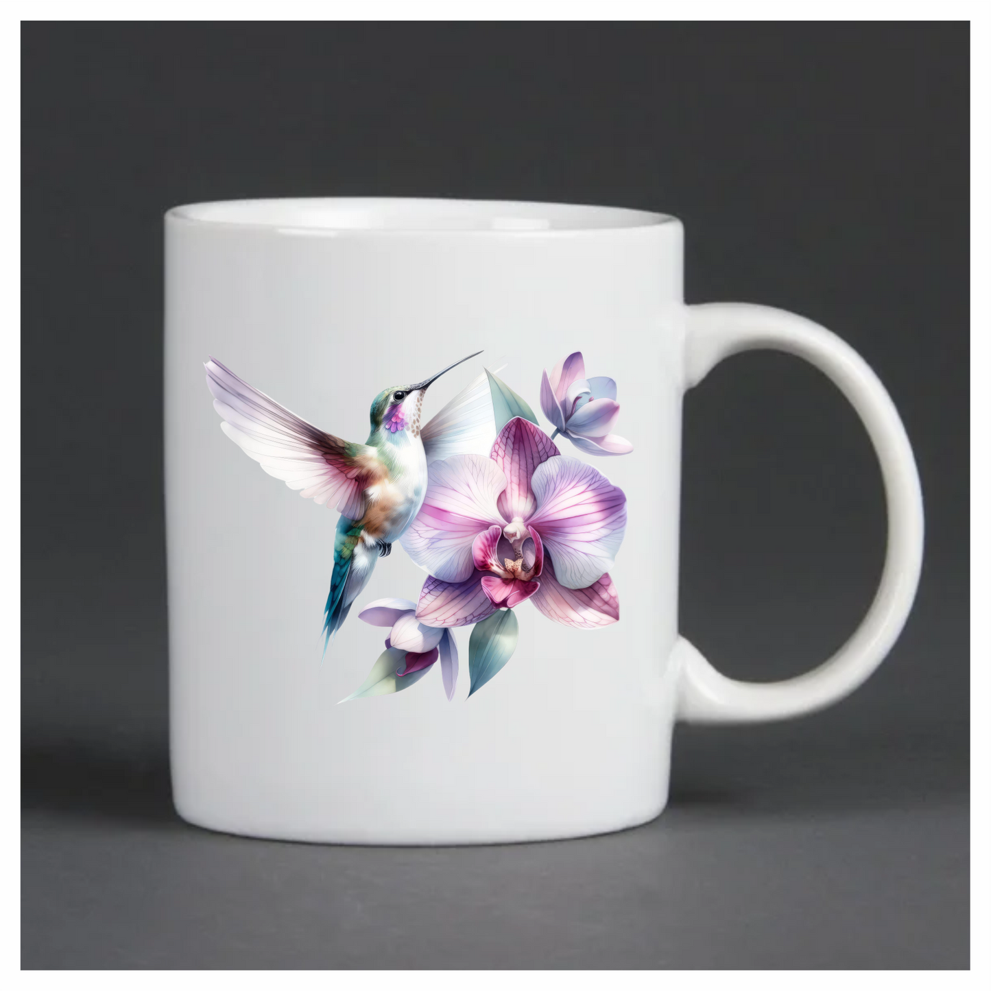 White Hummingbird Bird Flying Near Orchid Vinyl Sticker Decal