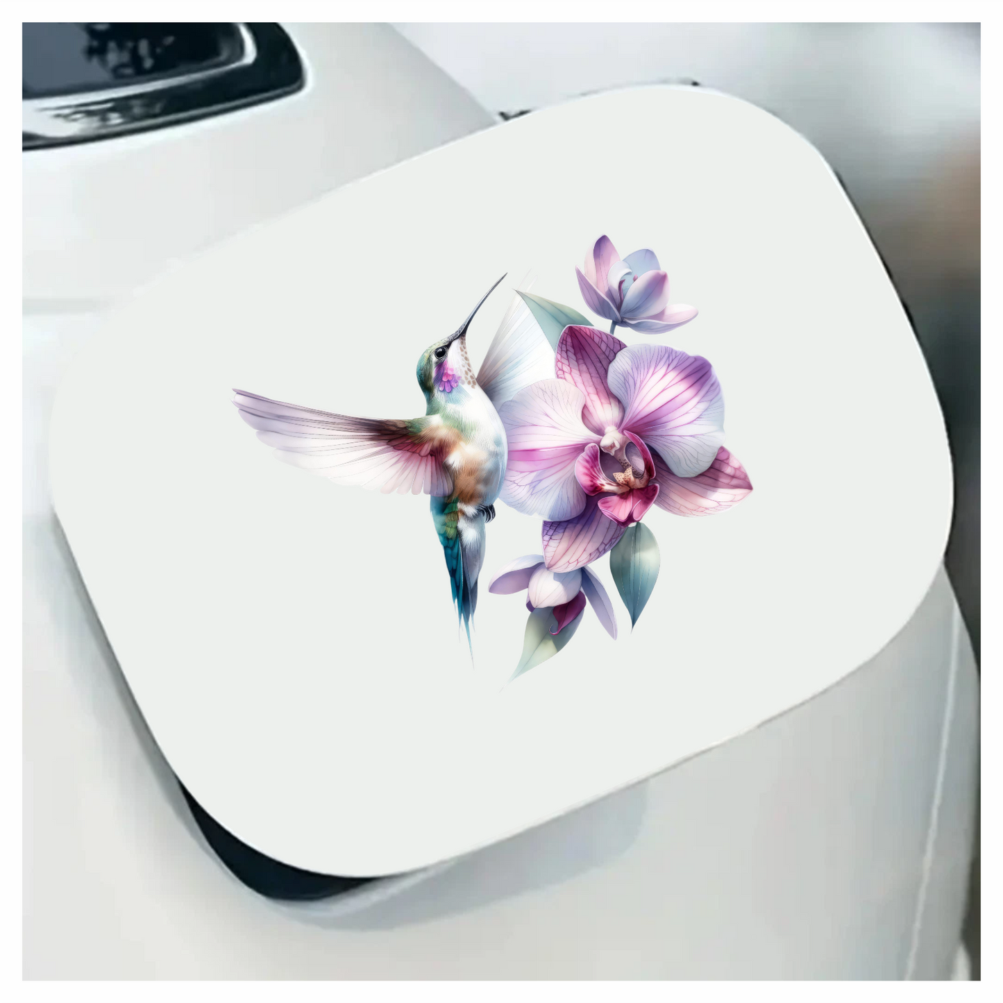 White Hummingbird Bird Flying Near Orchid Vinyl Sticker Decal