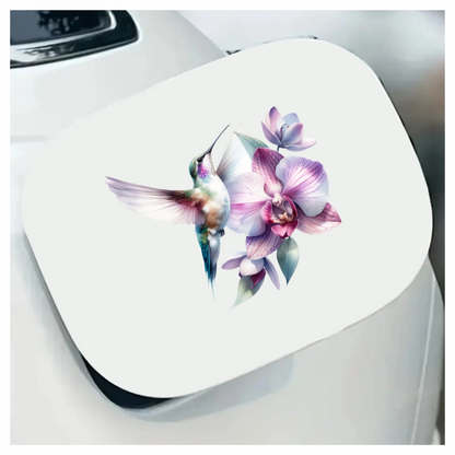White Hummingbird Bird Flying Near Orchid Vinyl Sticker Decal