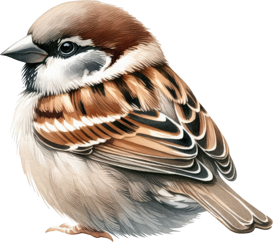 Brown Sparrow Bird With White Feathers Vinyl Sticker Decal