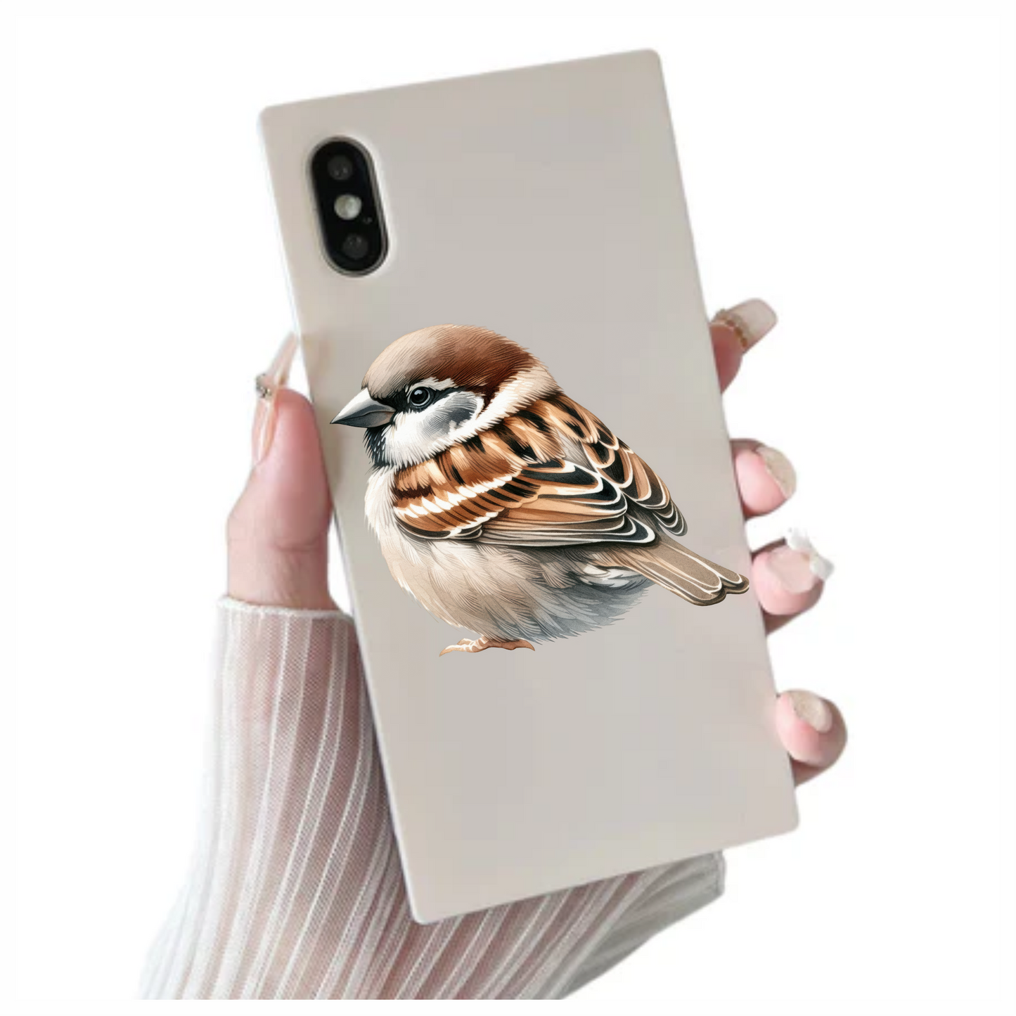 Brown Sparrow Bird With White Feathers Vinyl Sticker Decal