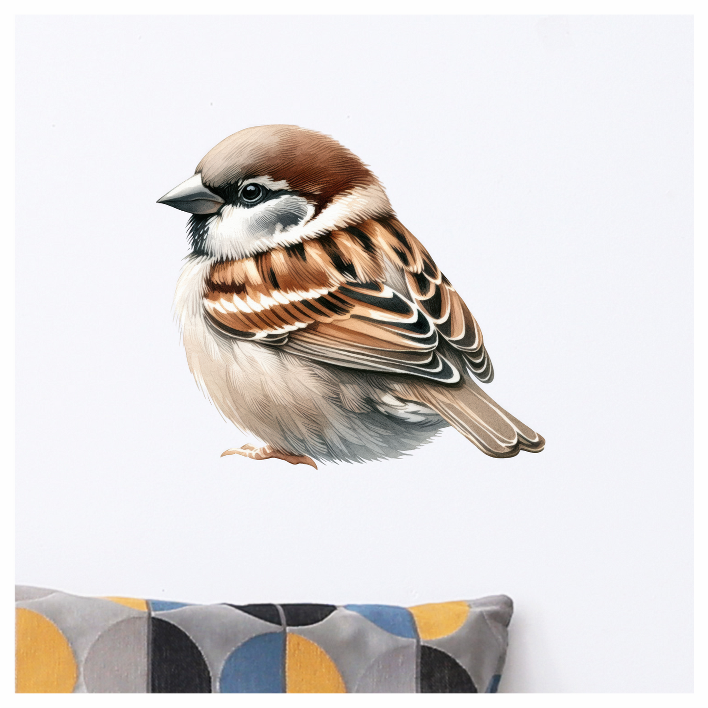 Brown Sparrow Bird With White Feathers Vinyl Sticker Decal
