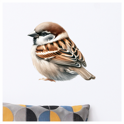 Brown Sparrow Bird With White Feathers Vinyl Sticker Decal