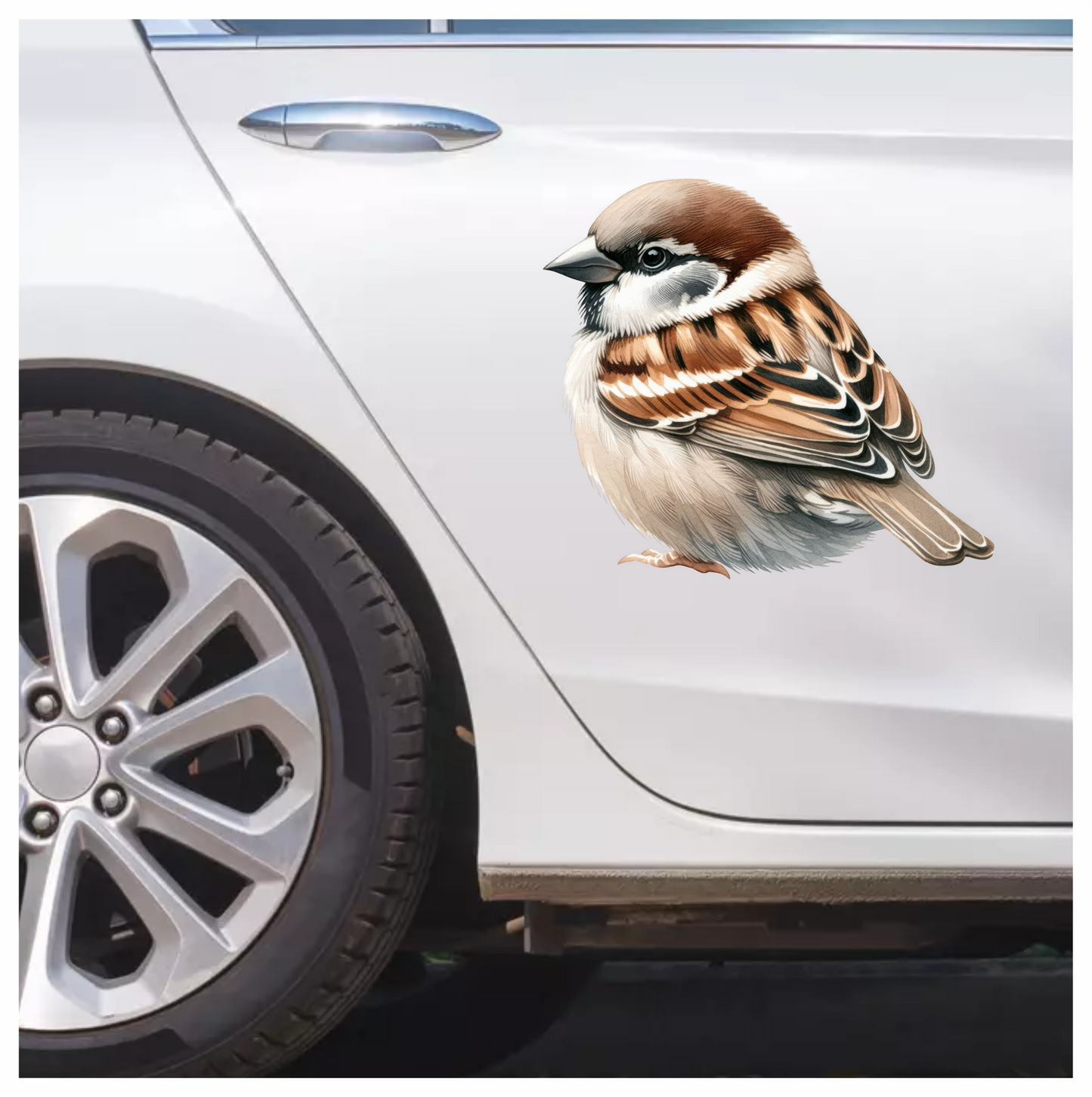 Brown Sparrow Bird With White Feathers Vinyl Sticker Decal