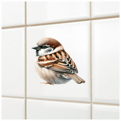 Brown Sparrow Bird With White Feathers Vinyl Sticker Decal