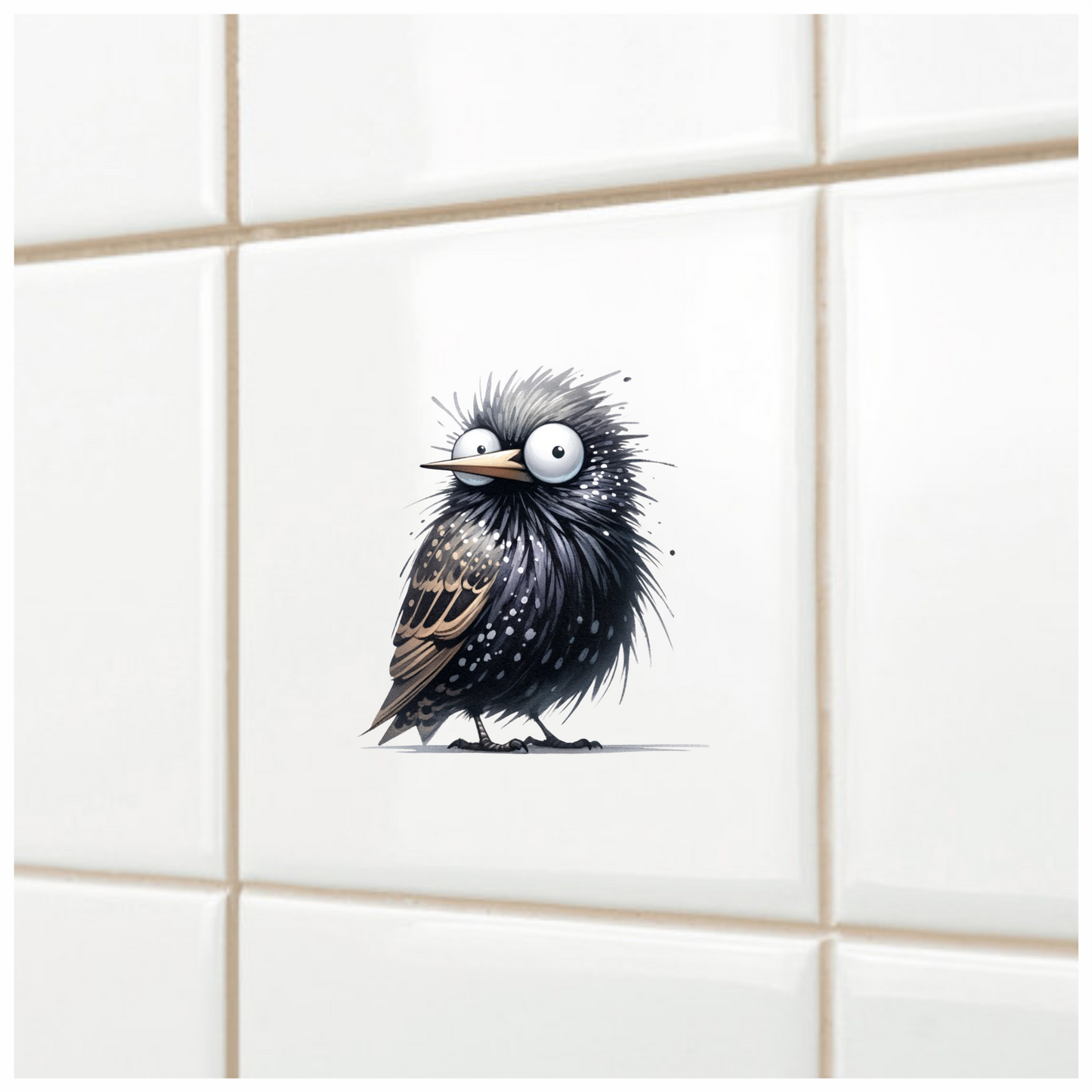 Black Starling Bird With White Spots Vinyl Sticker Decal