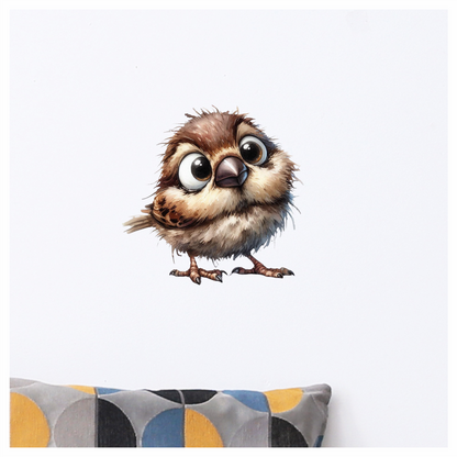 Brown Sparrow Bird With Big Eyes Vinyl Sticker Decal