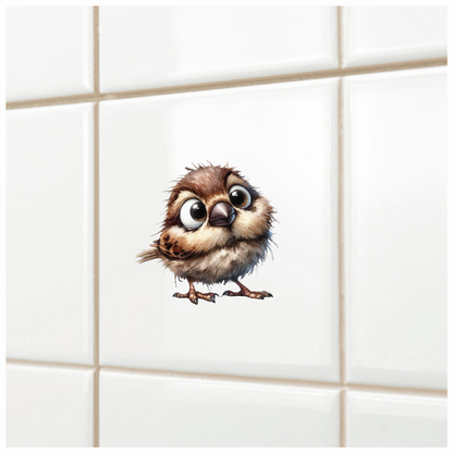 Brown Sparrow Bird With Big Eyes Vinyl Sticker Decal