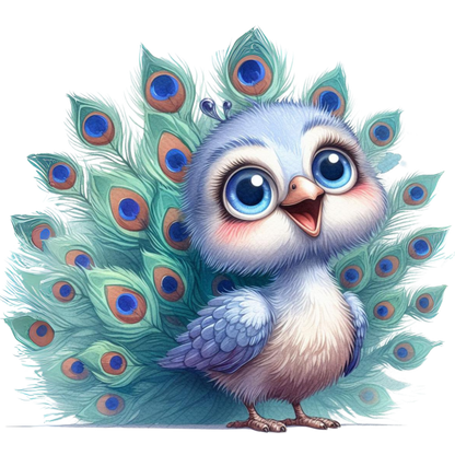 Blue Peacock Bird With Large Feathers Vinyl Sticker Decal