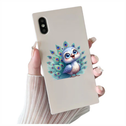 Blue Peacock Bird With Large Feathers Vinyl Sticker Decal