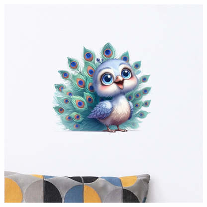 Blue Peacock Bird With Large Feathers Vinyl Sticker Decal