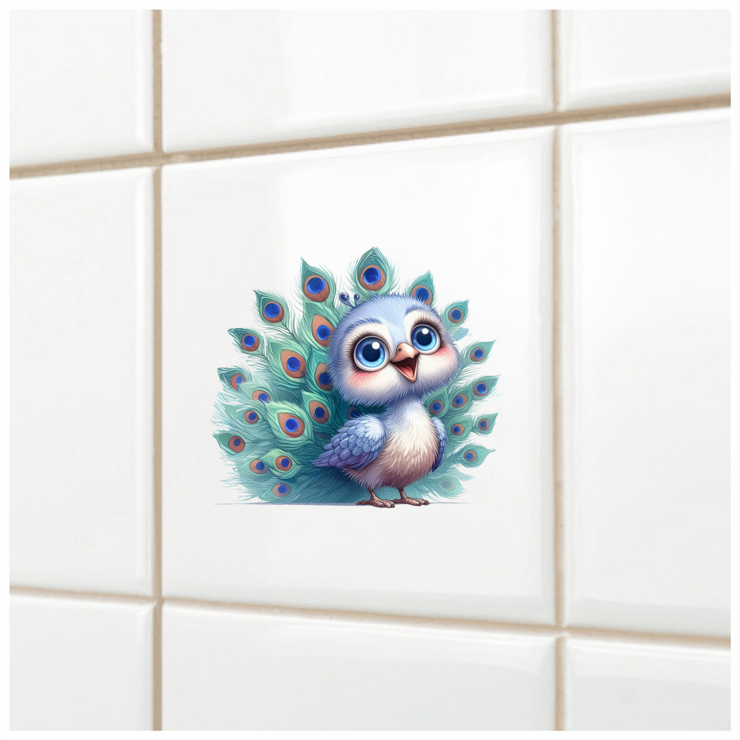 Blue Peacock Bird With Large Feathers Vinyl Sticker Decal