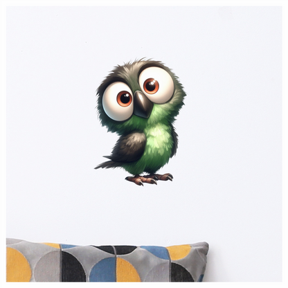 Green Owl Bird With Big Eyes Vinyl Sticker Decal