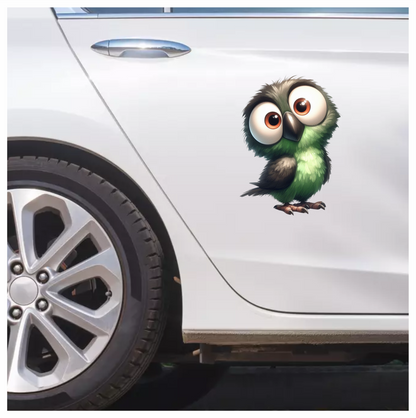 Green Owl Bird With Big Eyes Vinyl Sticker Decal
