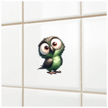 Green Owl Bird With Big Eyes Vinyl Sticker Decal
