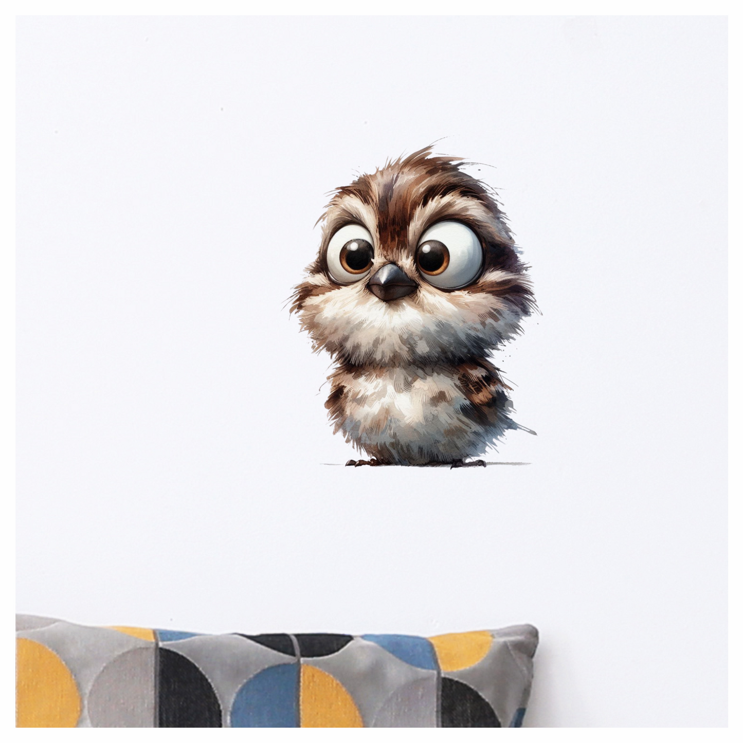Brown Sparrow Bird With Round Eyes Vinyl Sticker Decal