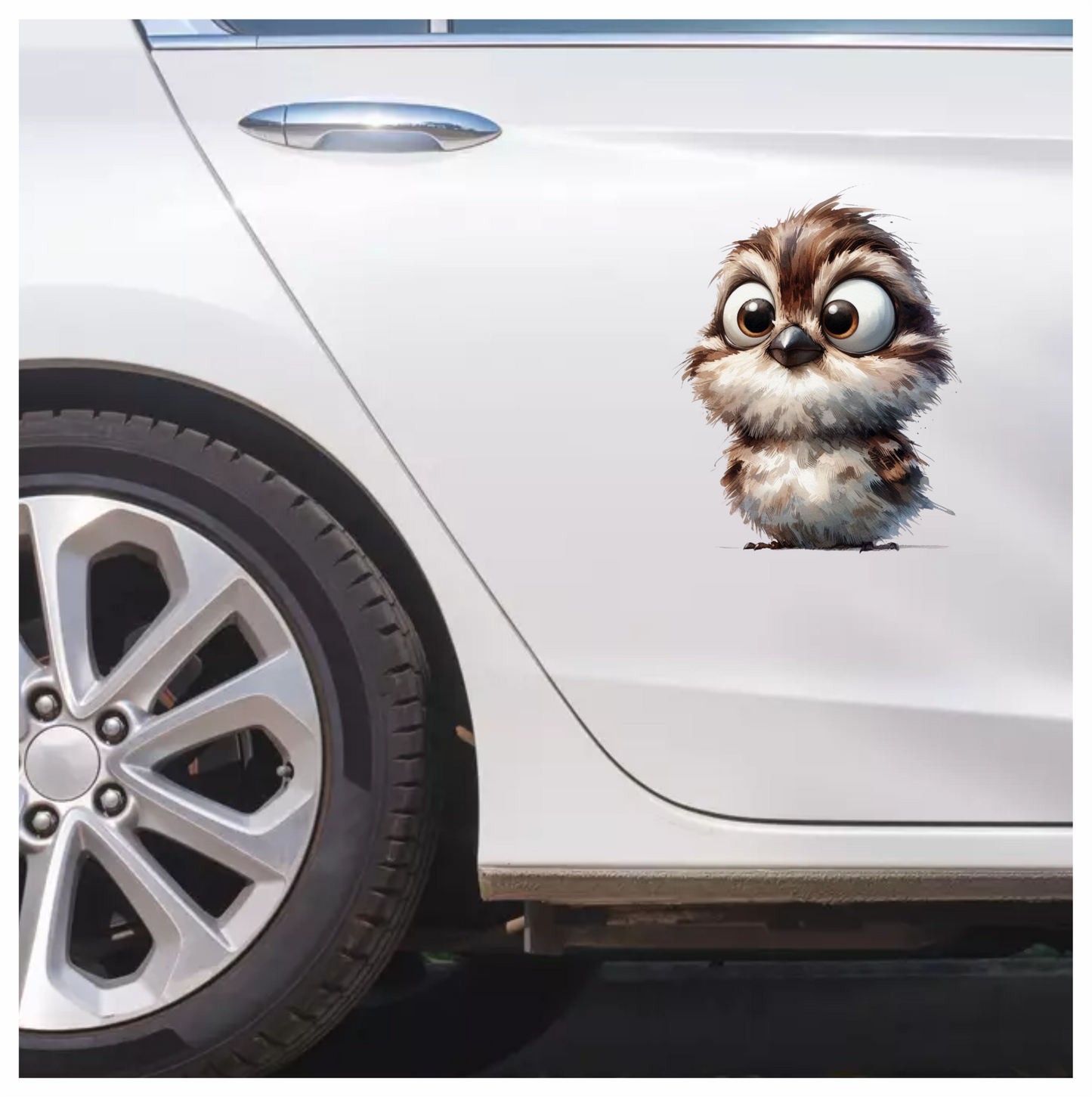 Brown Sparrow Bird With Round Eyes Vinyl Sticker Decal