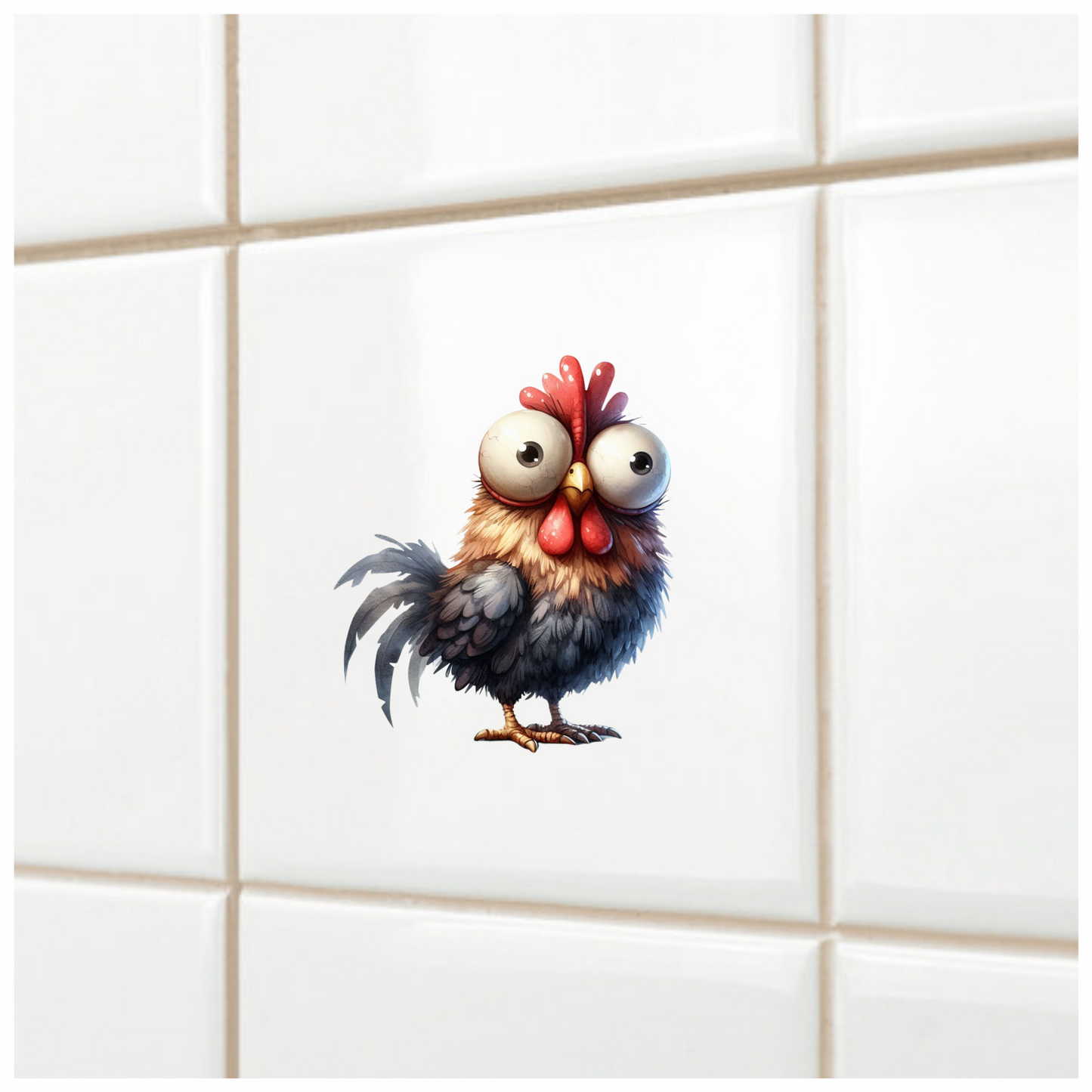 Brown Rooster Bird With Large Eyes Vinyl Sticker Decal