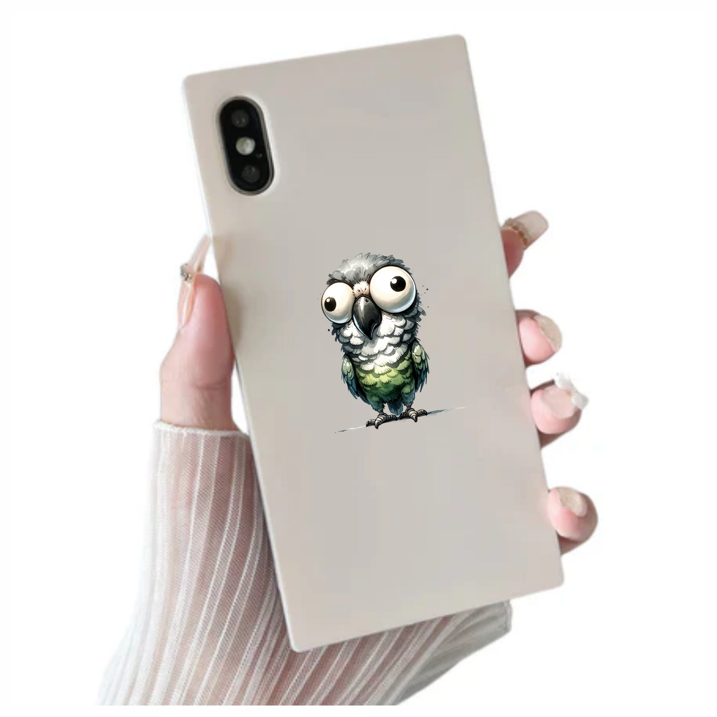 Green Parrot Cartoon Wide Eyes Vinyl Sticker Decal