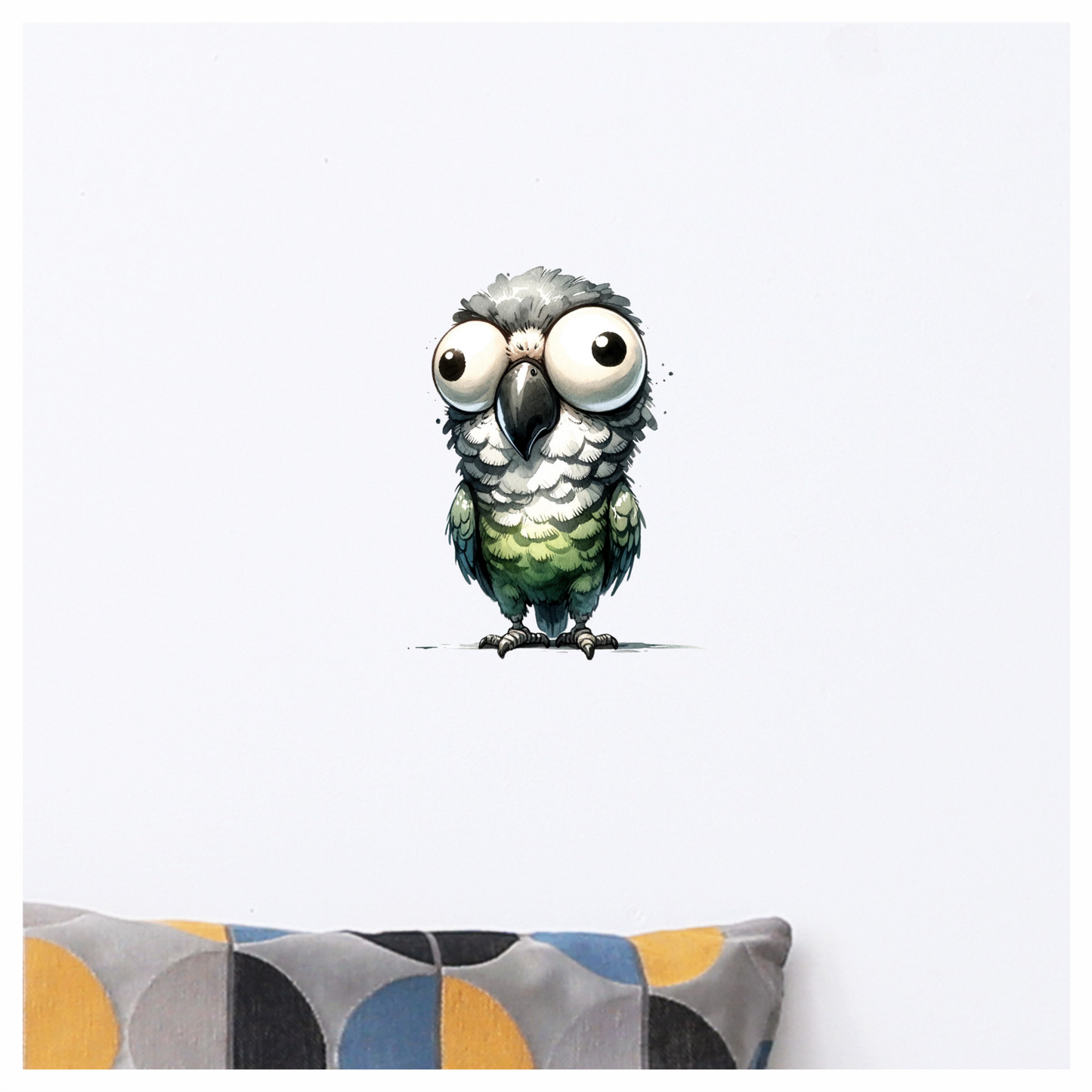 Green Parrot Cartoon Wide Eyes Vinyl Sticker Decal