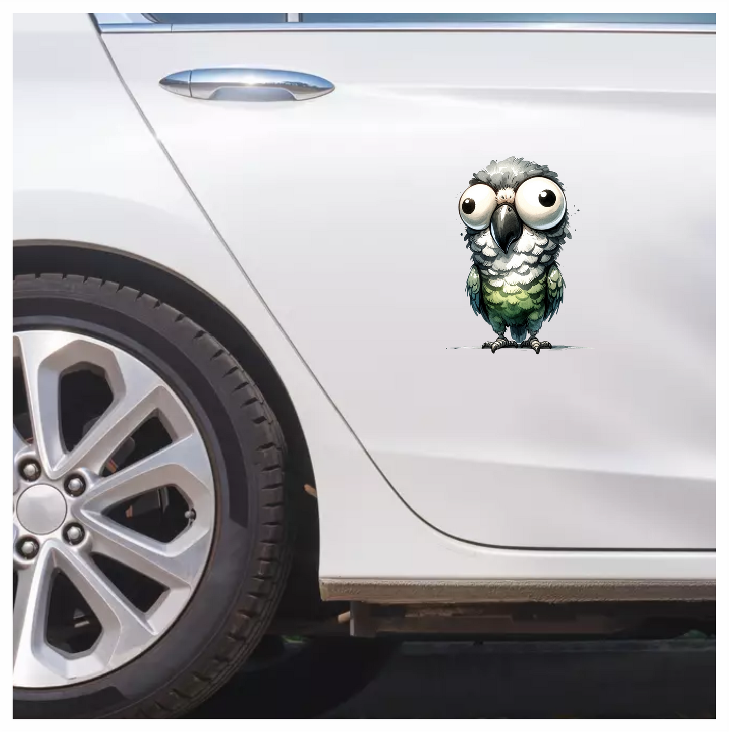 Green Parrot Cartoon Wide Eyes Vinyl Sticker Decal