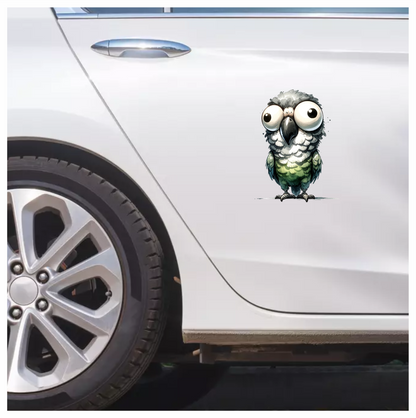 Green Parrot Cartoon Wide Eyes Vinyl Sticker Decal