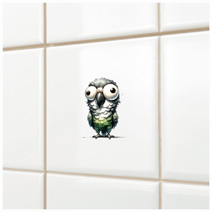 Green Parrot Cartoon Wide Eyes Vinyl Sticker Decal