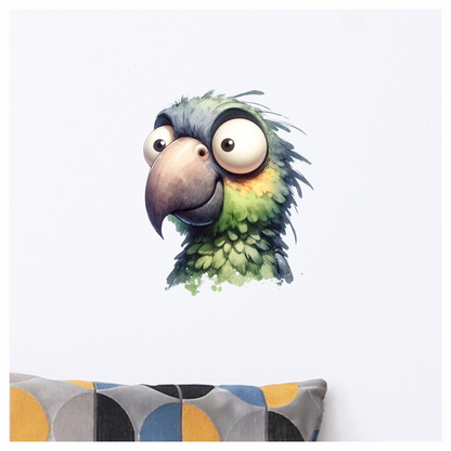 Green Parrot Cartoon Big Eyes Vinyl Sticker Decal