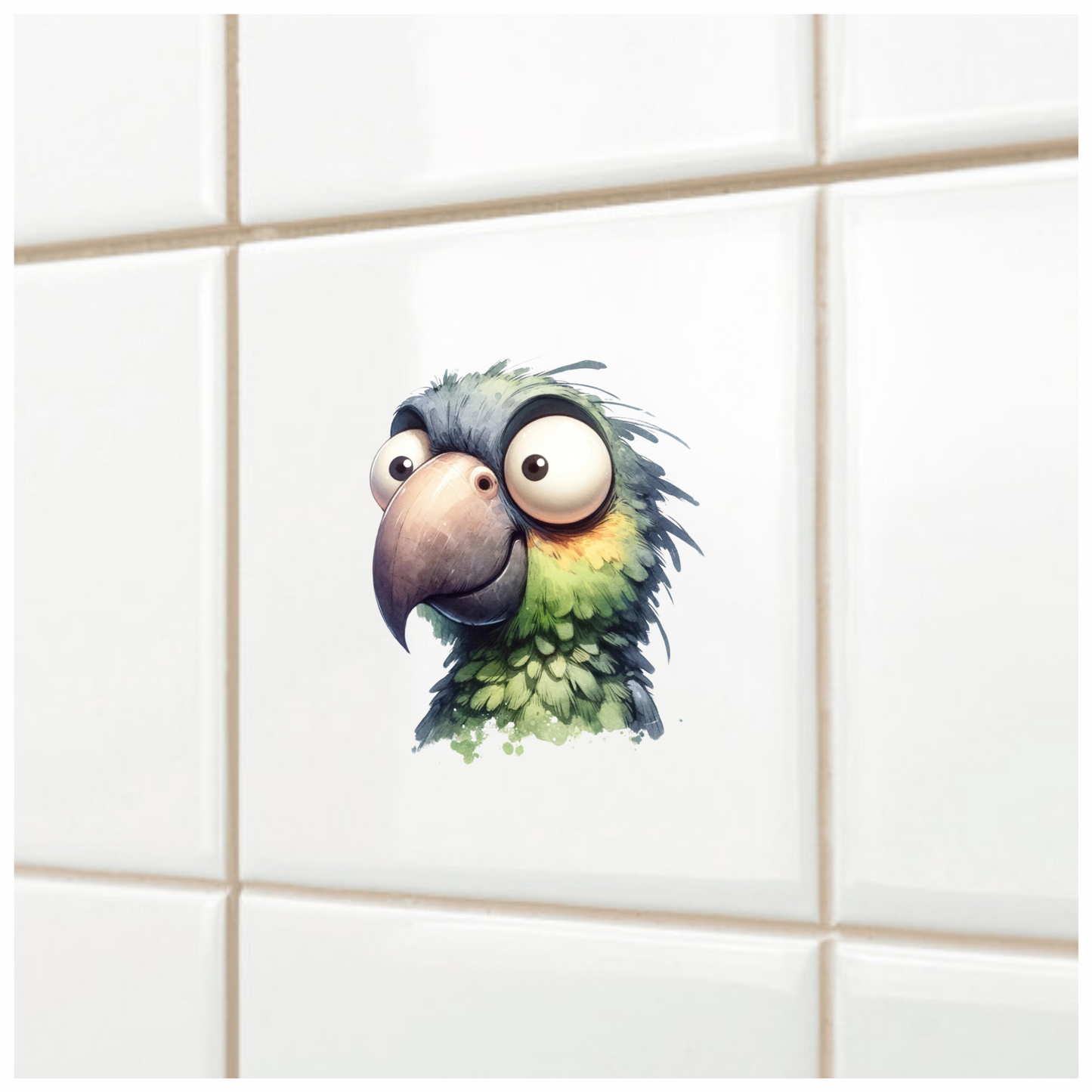 Green Parrot Cartoon Big Eyes Vinyl Sticker Decal