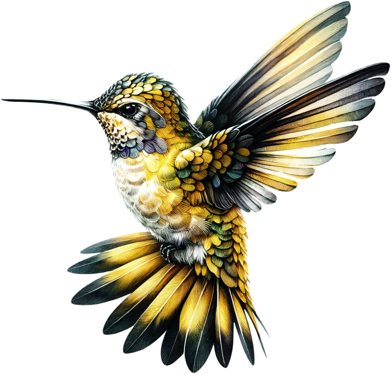 Yellow Hummingbird Flying Open Wings Vinyl Sticker Decal