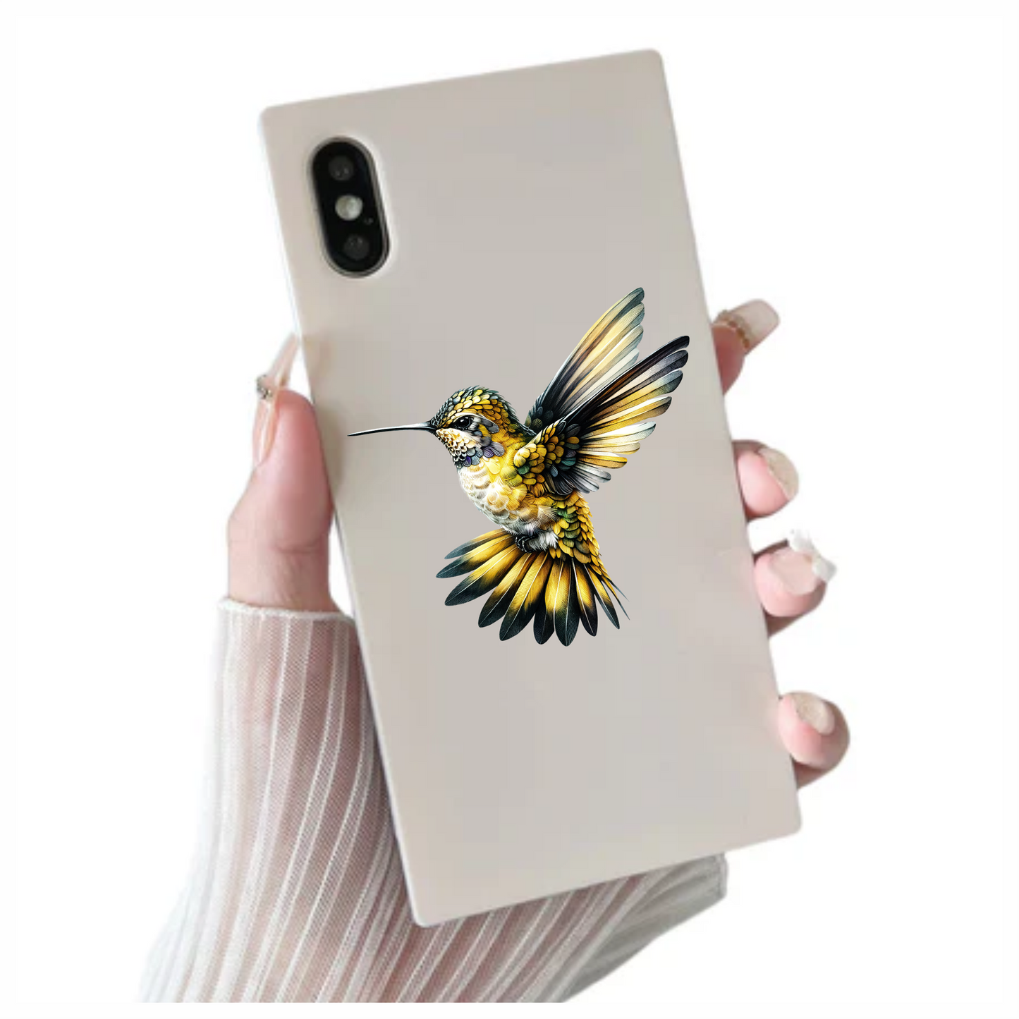 Yellow Hummingbird Flying Open Wings Vinyl Sticker Decal