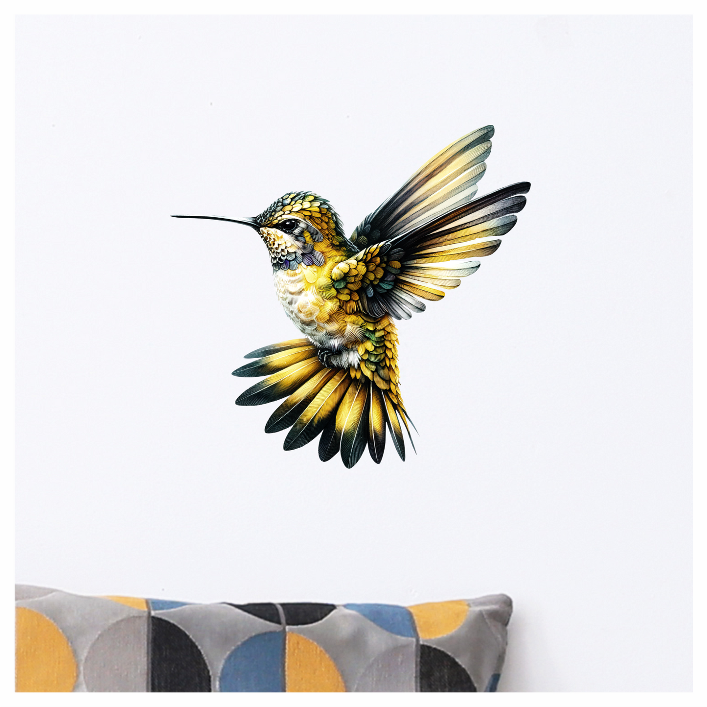 Yellow Hummingbird Flying Open Wings Vinyl Sticker Decal