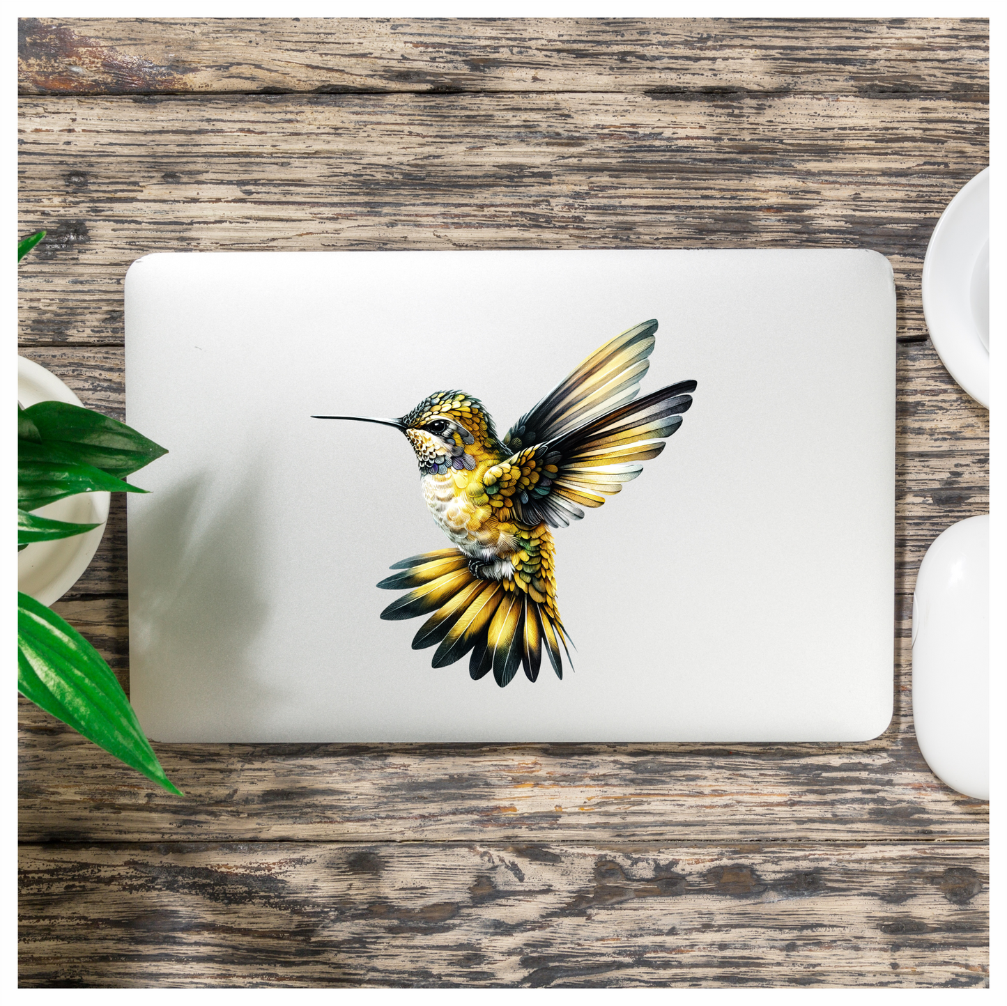 Yellow Hummingbird Flying Open Wings Vinyl Sticker Decal
