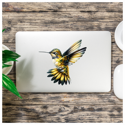 Yellow Hummingbird Flying Open Wings Vinyl Sticker Decal