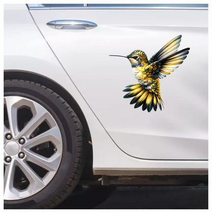 Yellow Hummingbird Flying Open Wings Vinyl Sticker Decal