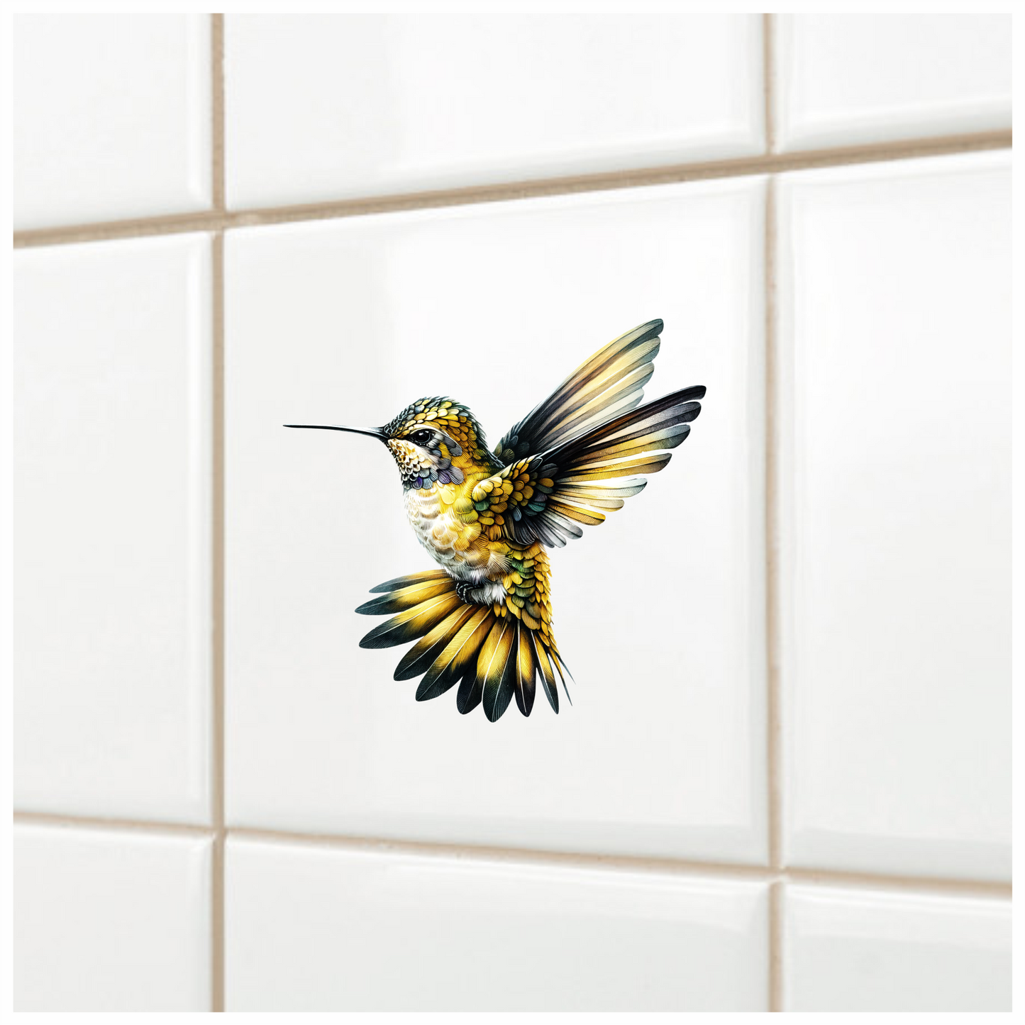 Yellow Hummingbird Flying Open Wings Vinyl Sticker Decal