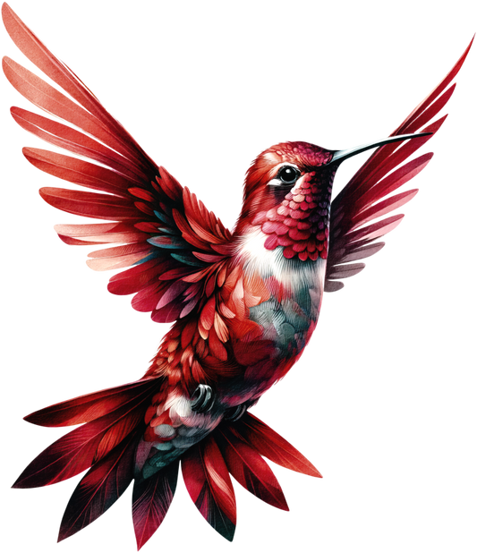 Red Hummingbird Flying Open Wings Vinyl Sticker Decal